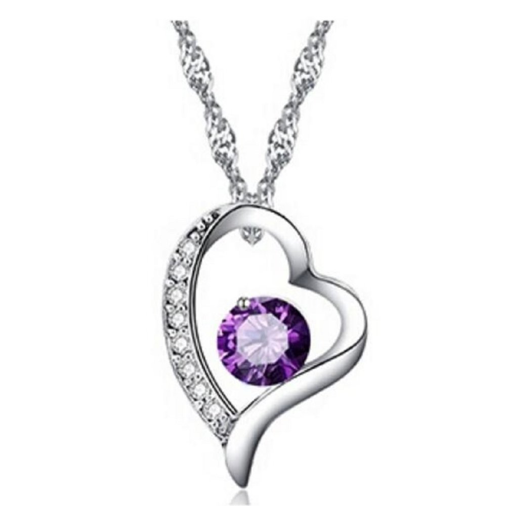 Fifth Avenue Platinum Plated Heart with Zirconia Float Charm Pendant Necklace